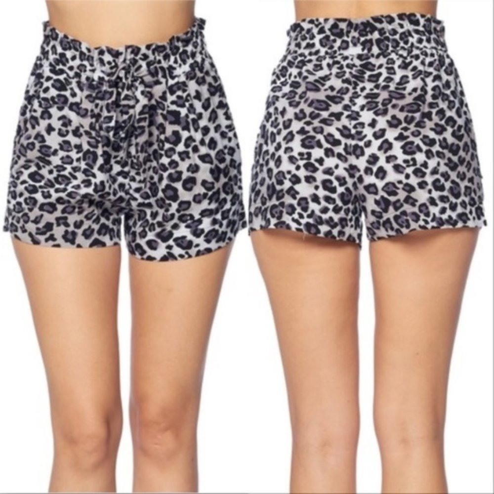 ANIMAL LEOPARD PRINT TIE FRONT SHORTS WOMENS - Picture 4 of 4